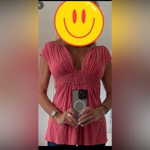 SKY Elegant Pink Top With Crochet detail